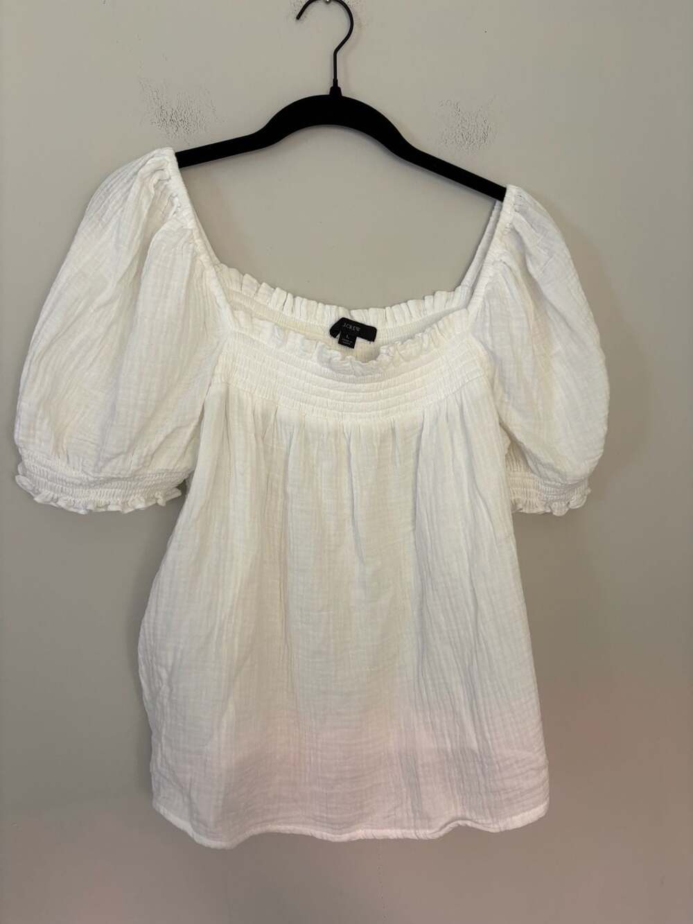 J.Crew Women's Boho Prairie White Gauze Cotton Puff Sleeve Blouse Sz L